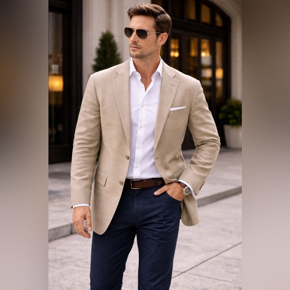 Oscar de la Renta Beige Blazer silk/wool bland 42L. B46